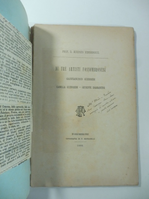 Di tre artisti fossombronesi. Gianfranco Guerrieri, Camilla Guerrieri, Giuseppe Diamantini